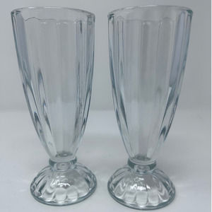 Vintage 1950 Soda Fountain Ice Cream Sundae Milkshake Malt Footed Glasses 7 1/2"
